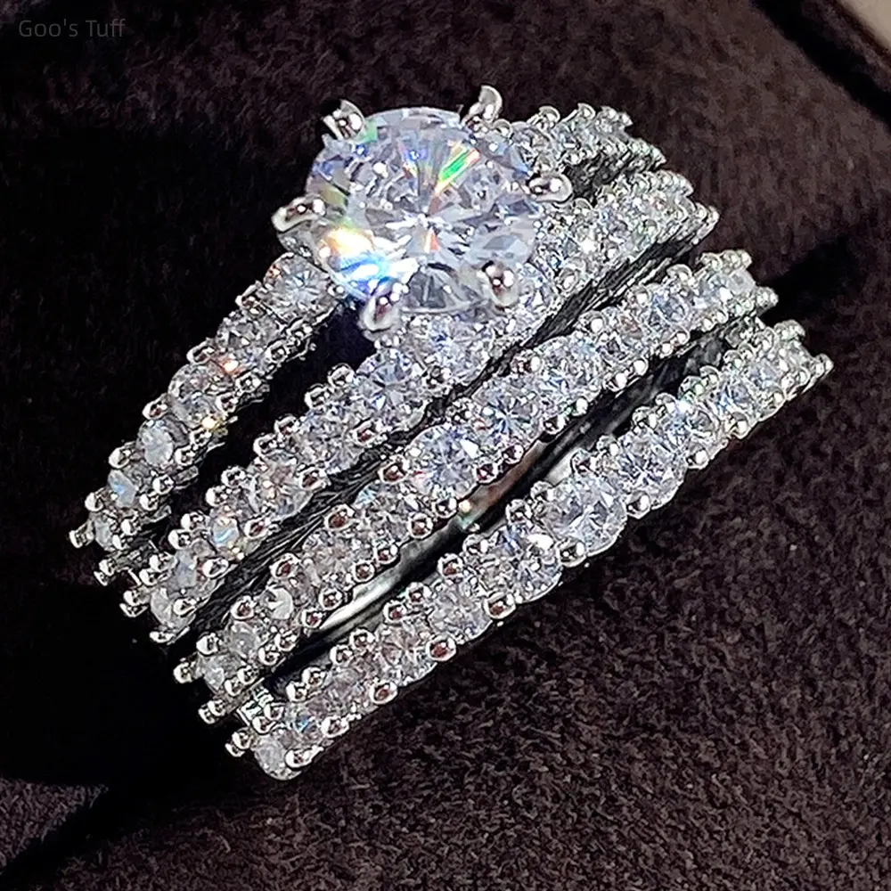 Women's Rose Gold Double Stack Ring Set with Sparkling Cubic Zirconia, Elegant & Glamorous 2-Layer Hollow Band for Weddings, Sparkling Effect