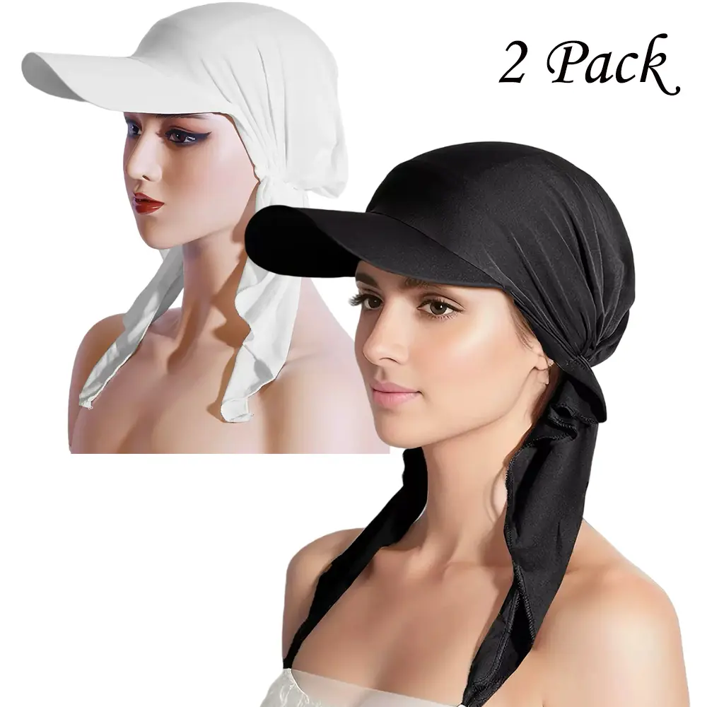 Women's 2-Pack Chemo Headwear Set - Fashion Pre-Tied Skull Cap, Lightweight Brim Visor, Hair Scarf, Hair Wrap Scarf for All Seasons Daily Wear, Breathable Head Wrap, Fashion Headscarf, Lightweight Fabric, Pre-Tied Turban, Breathable Scarf