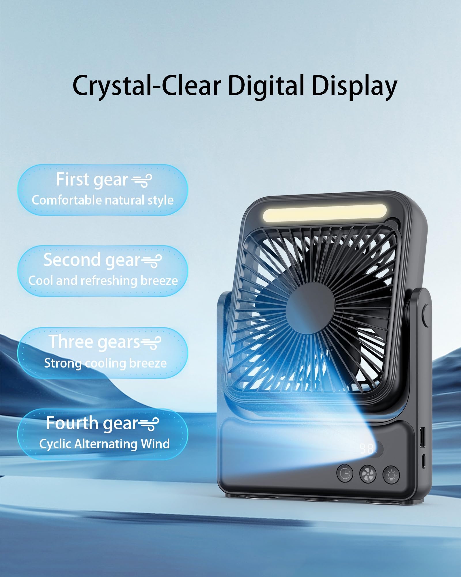 10000mAh Magnetic Ceiling Fan with Light, Rechargeable Hanging Fan with Remote Control, Up to 20H Runtime, Portable Fan for RV Camper Tent Bedroom, Timer & Battery Display