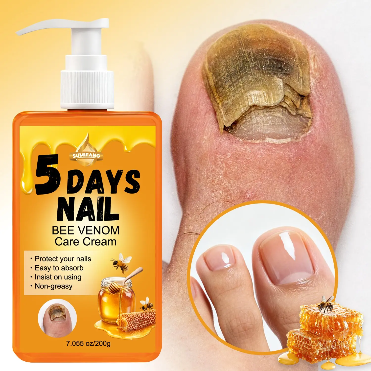 200g Large Capacity Bee Venom Nail Cream | Bee venom + salicylic acid + collagen + vitamin C, quadruple repair | Suitable for hands and feet, nourishes cuticles and strengthens nail surface Moisturizing Nourishing Hand Cream Nail Moisturizer