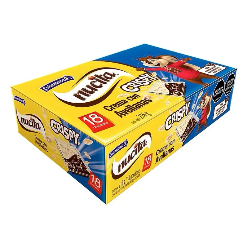 Colombina Nucita Crispy Sweet Chocolate Cream with Hazelnuts - 18 Pieces Snack Dessert