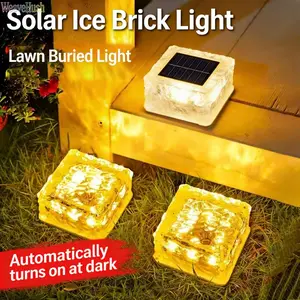 Solar Powered Ice Brick Buried Lights, Outdoor Waterproof LED Lawn Lights for Garden Layout, Decorative Landscape Ground Lights for Balcony, Terrace & Patio, Auto On/Off Pathway Lighting, Energy Saving Ambient Night Lamp for Yard & Courtyard Decoration