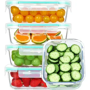 35 Oz Glass Meal Prep Containers, 5 Pack Glass  Storage Containers, Glass Bento Boxes with Lids-Dishwasher, Microwave, Oven & Freezer Friendly, Green