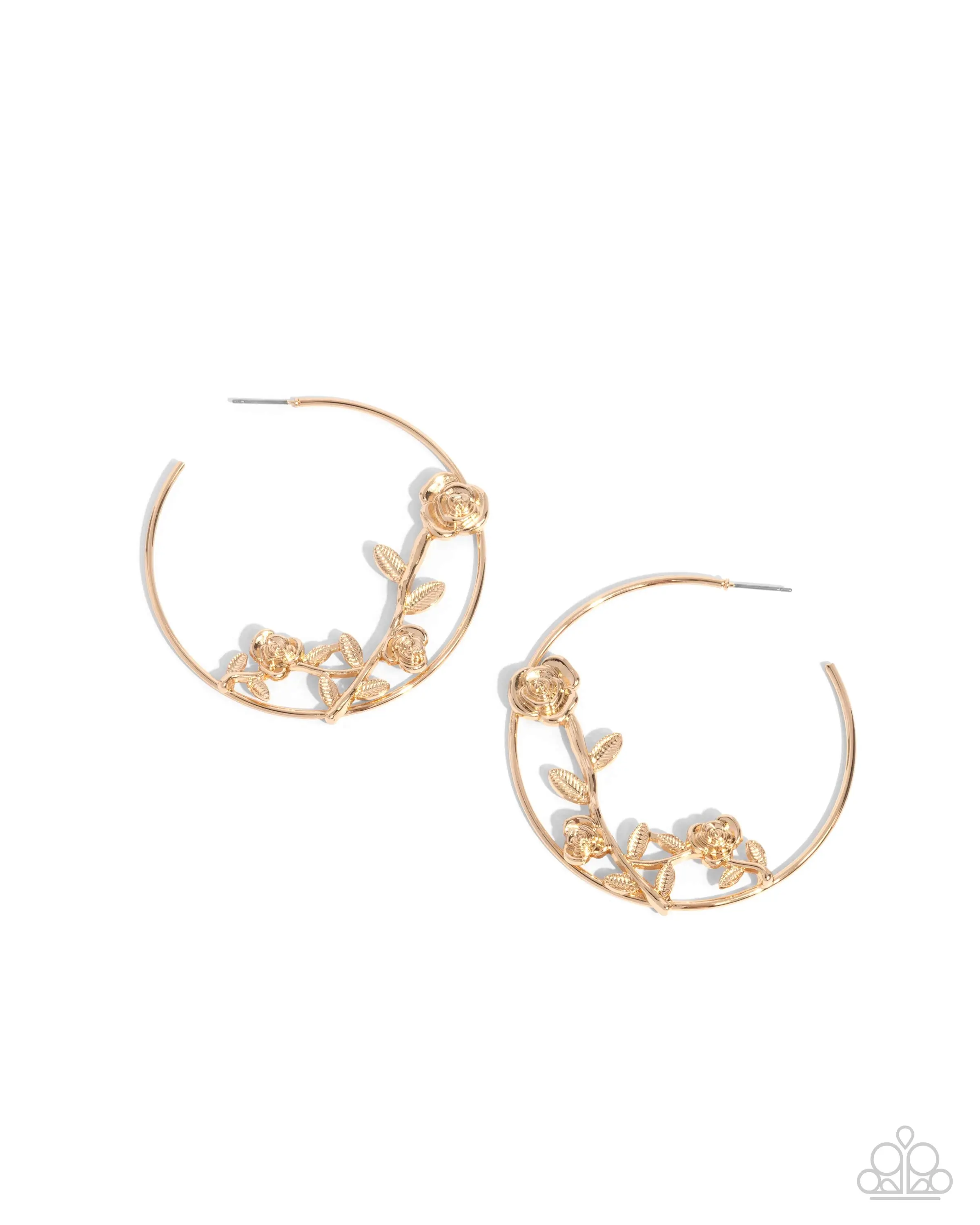 Blooming Benefit - Gold Rose Flower Hoop Earrings - Paparazzi