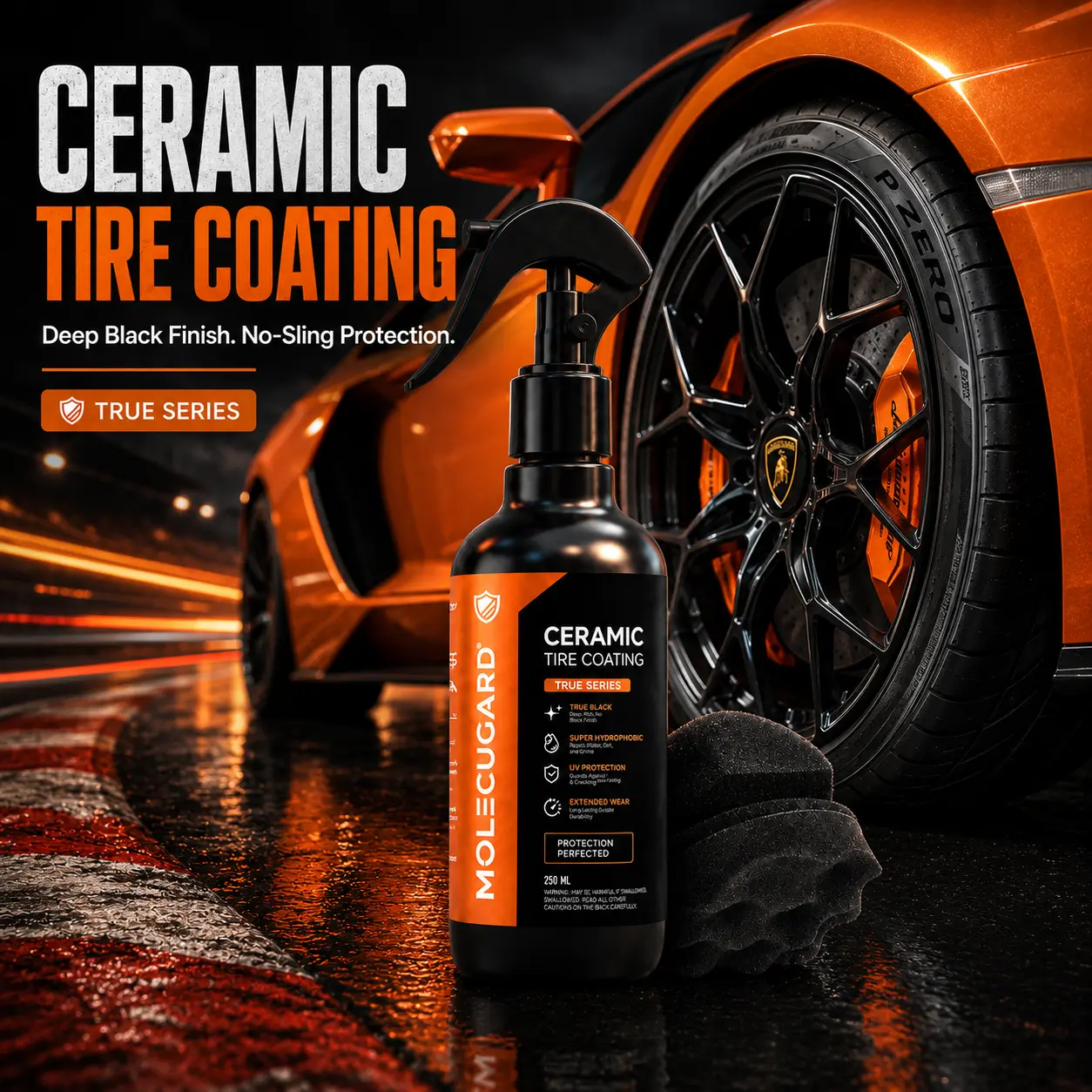 Buy 1 Coating Get 1 Applicator Free | MolecuGard CeramicTire Coating Spray, Tire Shine & Dressing, No Sling, DeepBlack Wet Look Gloss Finish, Water & Dirt Repellent, UVProtection, Long Lasting Tire Restorer for Cars, SUVs &Trucks, 250ml