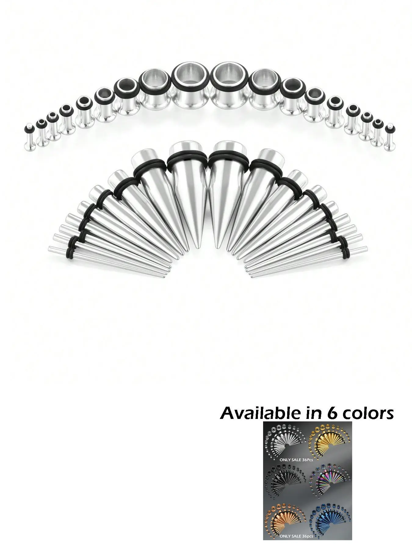 14g-00g 36 Pcs Ear Gauges Stretching Kit, Tapers Plugs Eyelets, Ear Gauge Tunnels, Implant Grade Steel, Stainless Steel Earrings, Body Jewelry Set, Piercing Taper Tool, Body Piercings