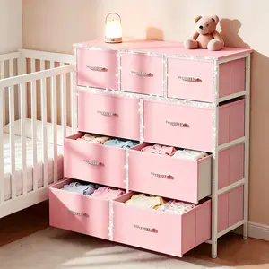 【Baby Dresser Organizer】9 Drawer Dresser for Bedroom, Changing Table Dresser with 9 Fabric Drawers, Baby Dresser with Storage for Nursery Modern Storage, Sturdy Metal Frame, Wood Tabletop for Guest Room, Closet, Entryway, Nursery