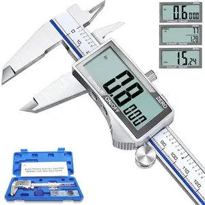 Digital Caliper, Caliper Measuring Tool with Large LCD Screen, Micrometer Caliper, Stainless Steel, Screen Splash Proof, Easy Switch from Inch Metric Fraction (6 Inch)