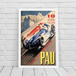 Vintage 1950 Grand Prix Automobile PAU Retro Car Race Wall Print