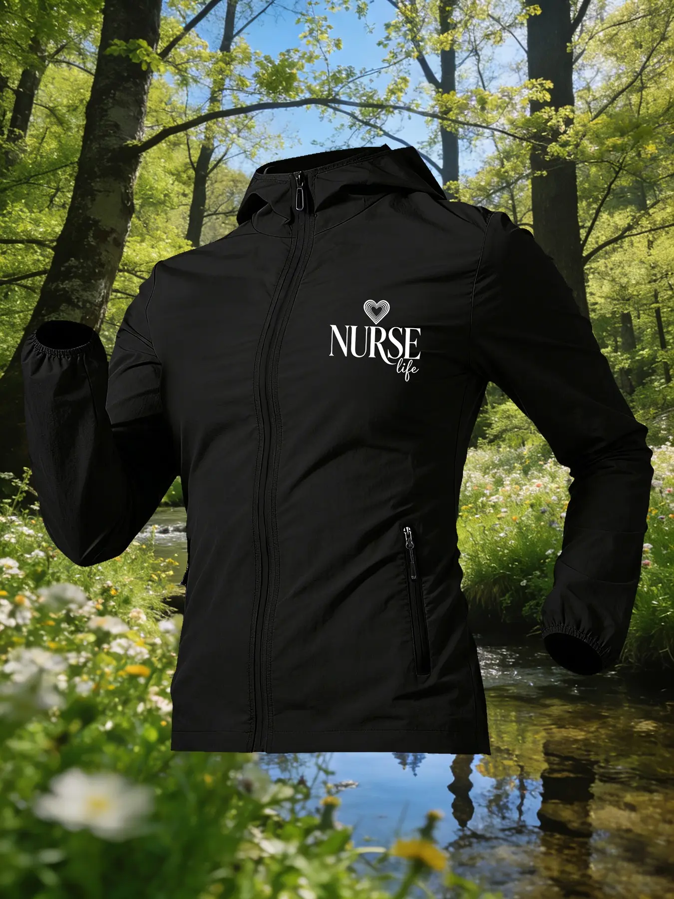 Nurse Life Heart Text Print Women Summer Hooded Zip Up Skin Coat Jacket Four Colors Optional Soft Skin Friendly Comfortable Loose Breathable Lightweight Fashion Casual Outdoor Camping Hiking Cycling Commuting Daily Travel Vacation Must Have New Arrival Tr