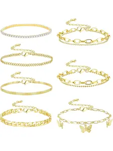 7-Piece Women's Golden Ankle Bracelet Set, Adjustable Ankle Chain, Ankle Bracelet Set, Boho Beach Ankle Bracelets, Multi-Layer Ankle Bracelets, Paper Clip Butterfly Ankle Bracelets for Women