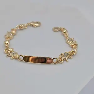 Elephants fashion ID BRACELET  gold-plated 6"inches (kids sizes) ENGRAVING AVAILABLE leave a note with your name