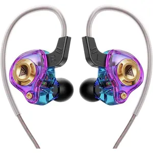 Wired Gaming Earbuds in-Ear Headphones HiFi   Phones in Ear Monitors Deep Bass Sound Wired-Earbuds with 1DD 10mm Dynamic Driver Inear Earphones IEM for Music Gaming Video Calling (Purple)