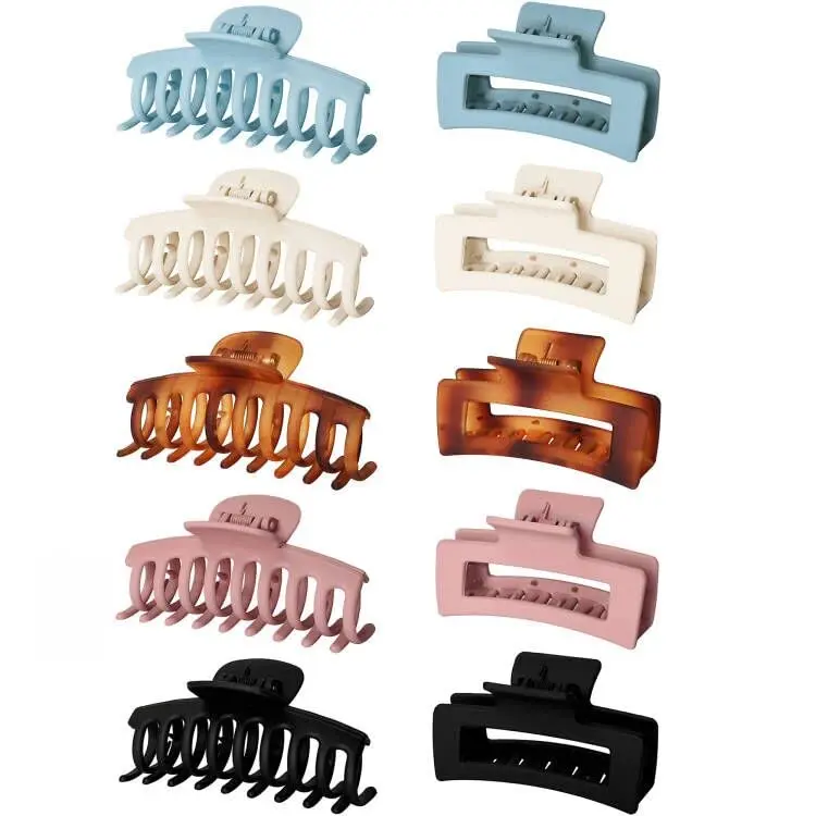 Women's Universal Colored Plastic Flat Claw Clips - 10pcs 3.5in Medium-Large Anti-Slip Hair Style Accessories, 5-Pack Square Jaw Clamps for Thin Hair, Clawclip, Hair Style Accessory