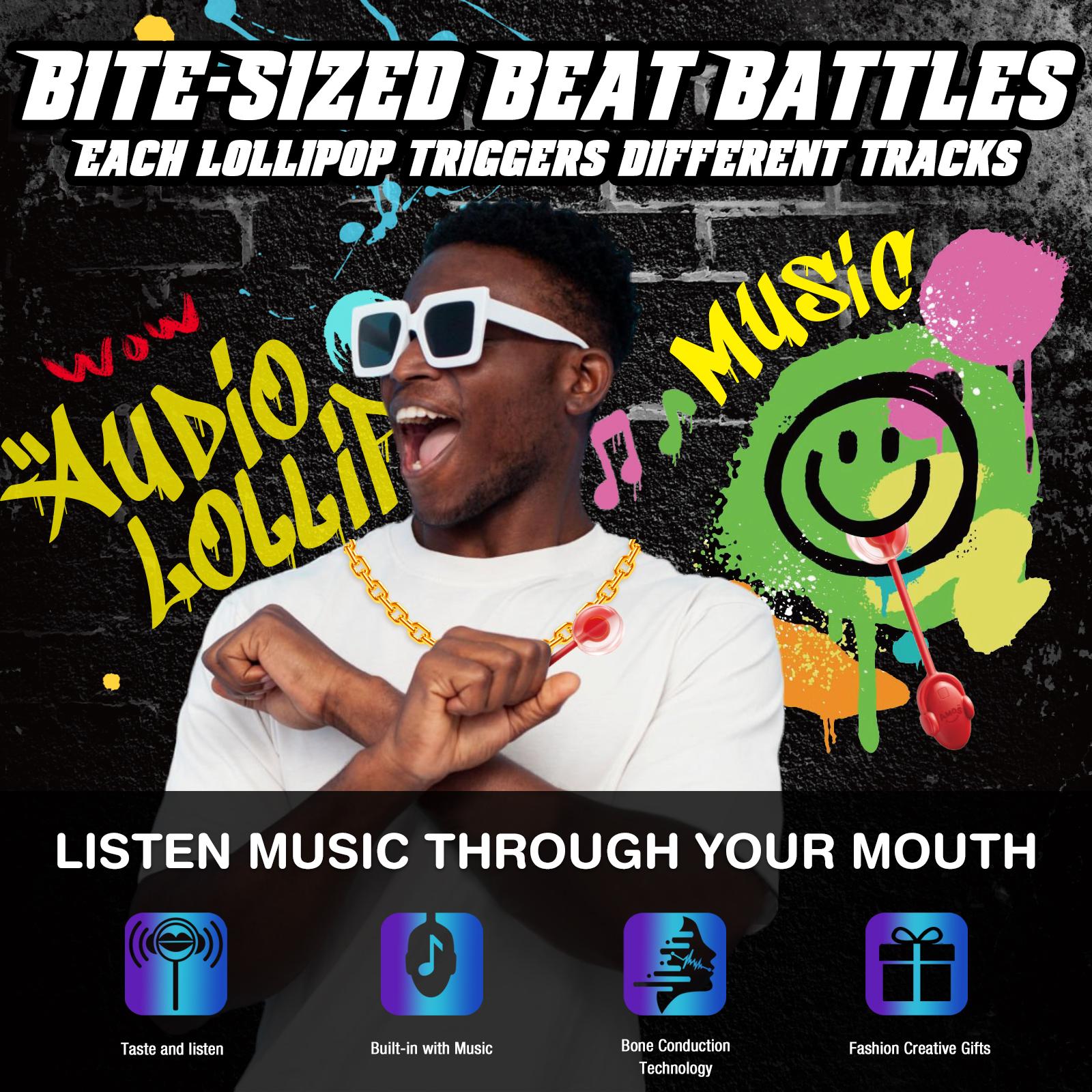 AMOS Audio Lollipop Candy Gift Box – Sugar-Free Music Lollipops with Bone Conduction Sound, 4 Hip-Hop Flavors, Fun Creative Candy for Kids & Adults