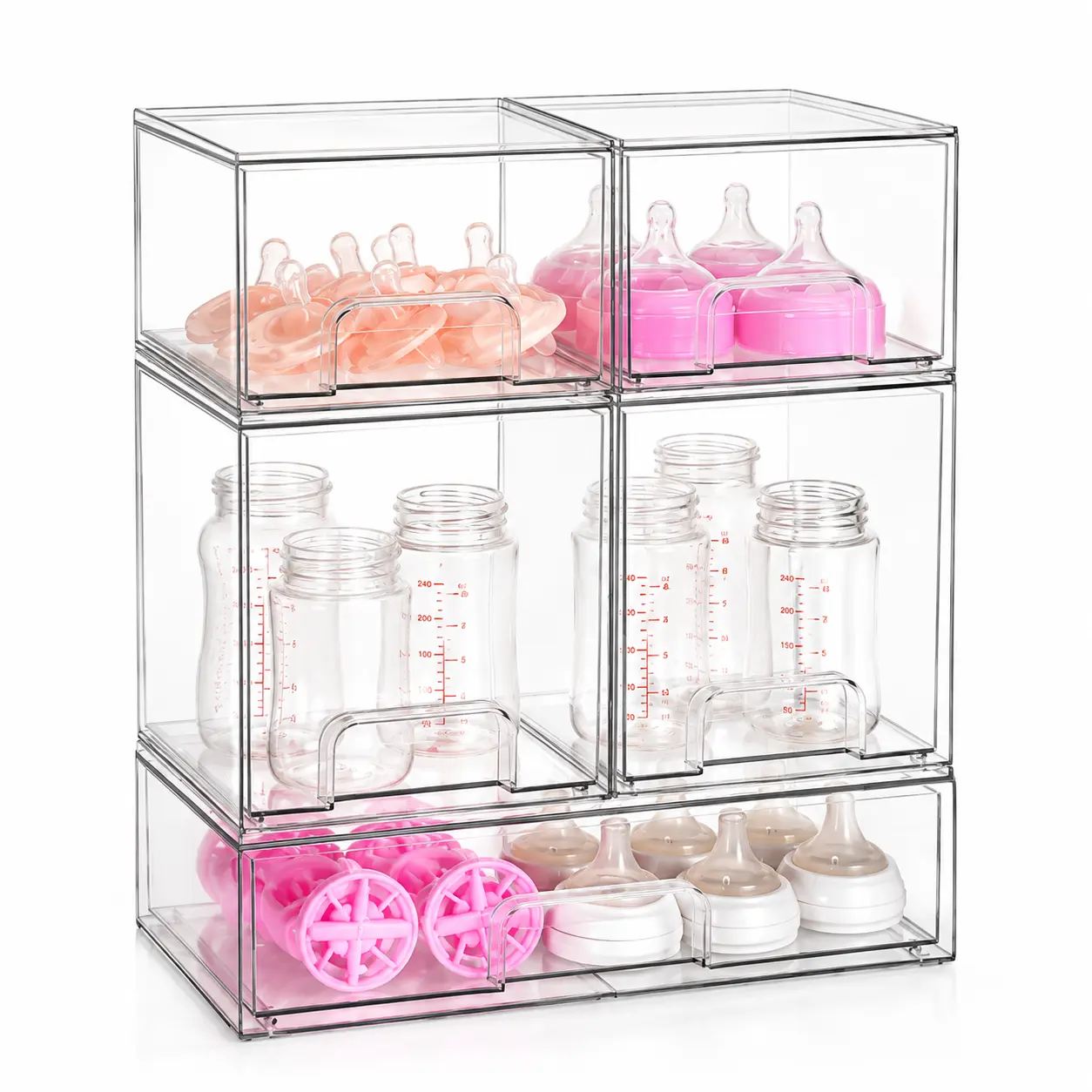 Clear 5-Drawer Storage Organizer for Nursery Bottle Station, Pull-Out Drawer Organizer with BPA-Free Plastic Bins for Bathroom Vanity, Kitchen Pantry & Cabinet