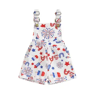 Fourth Of July Baby Girl Outfit Toddler Ice Cream Jumpsuit Shorts Little Overalls Suspender Kids Romper Bodysuit