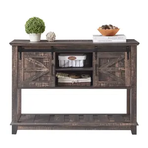 AMERLIFE Sofa Table with Sliding Barn Doors, TV Console Table, 46" Farmhouse Rustic Storage Entryway Table, Adjustable Open Shelves, Hallway