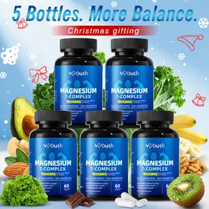 Viyouth 5-Bottle Pack 1000mg 7-Type Magnesium Complex with Zinc – Daily Support for Relaxation, Restful Nights, Muscle & Nerve Function and Overall Wellness – 3rd Party Tested, Ideal Christmas Gift & Holiday Gifting