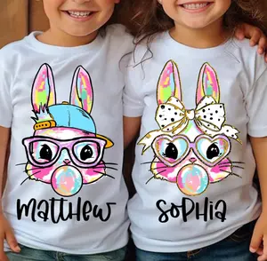 Personalized Youth Name Easter Bunny TShirt, Boy Girl Easter Shirt, Youth Easter TShirt, Easter Brushstroke Shirt, Coquette Bow, Easter Bunny Tee