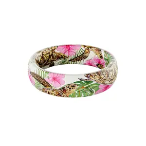 Groove Life Guy Harvey Pink Hibiscus Turtle Thin Silicone Ring - Breathable Women's Wedding Band, Flexible Rubber Ring, Gym, Beach, Outdoor Accessories, Gift for Her