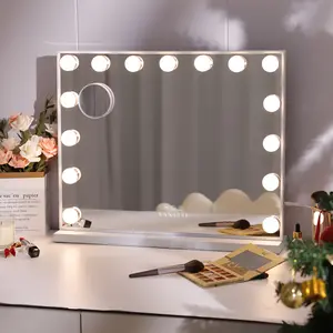 VANTII Hollywood Makeup Vanity Mirror 23''×18'' With 15 LED Bulbs 10X Magnifying USB Port Wall Mount Smart Control Ajustable Brightness Color