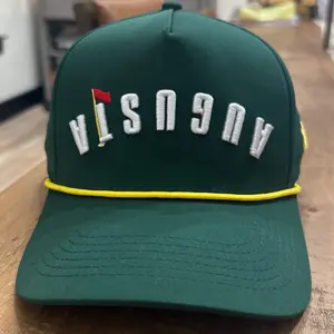 Augusta Golf Hat - Green with White Embroidery and Yellow Trim - Adjustable Snapback for Men and Women