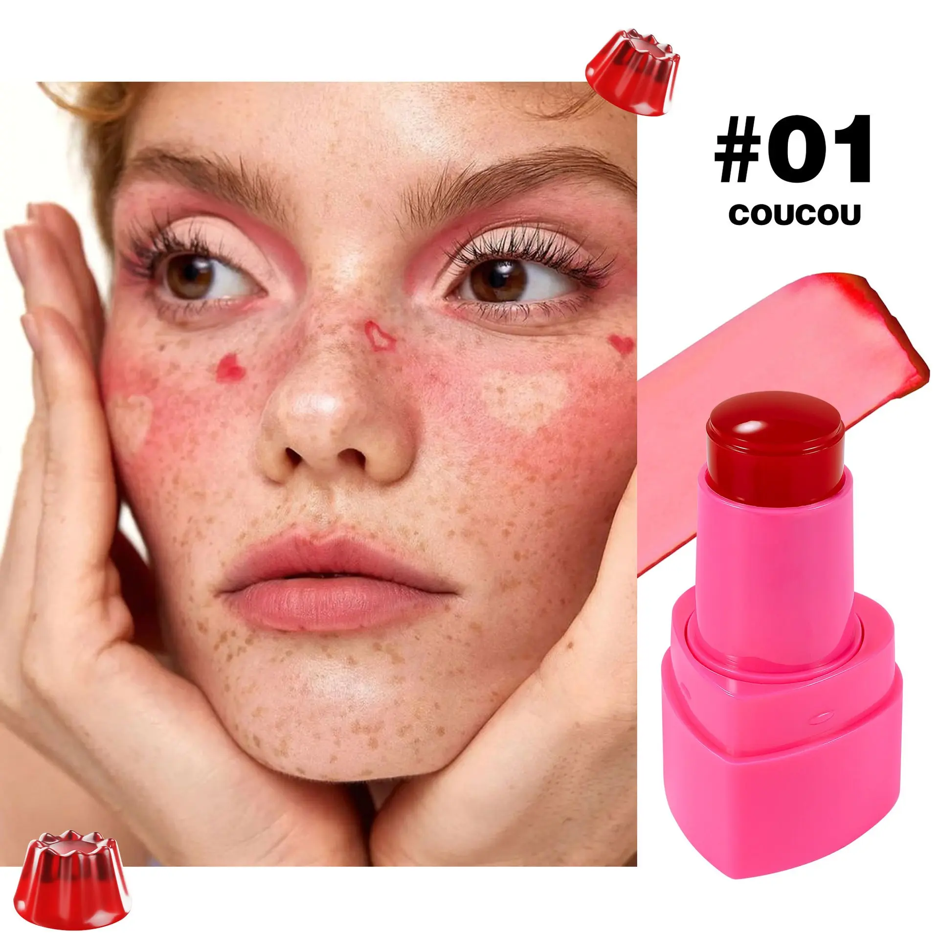 Handaiyan Matte Jelly Blush Stick, Makeup Beauty Cosmetics Products, Moisturizing Long-Lasting Hydrating, 9 Color Heart Design, Lipstick Makeup Tool
