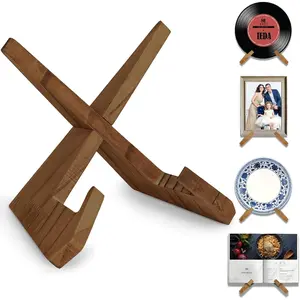 Wooden Vinyl Record Stand, Wood Plate Holder Display Stand, Wooden Picture Frame Holder for Displaying Plates, Photos, Cookbooks, Vinyl Records