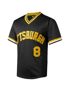 Men's Letter Number 8 Embroidered Striped Baseball Jersey, Breathable V Neck Short Sleeve Top, Gym Wear, Sports Activewear