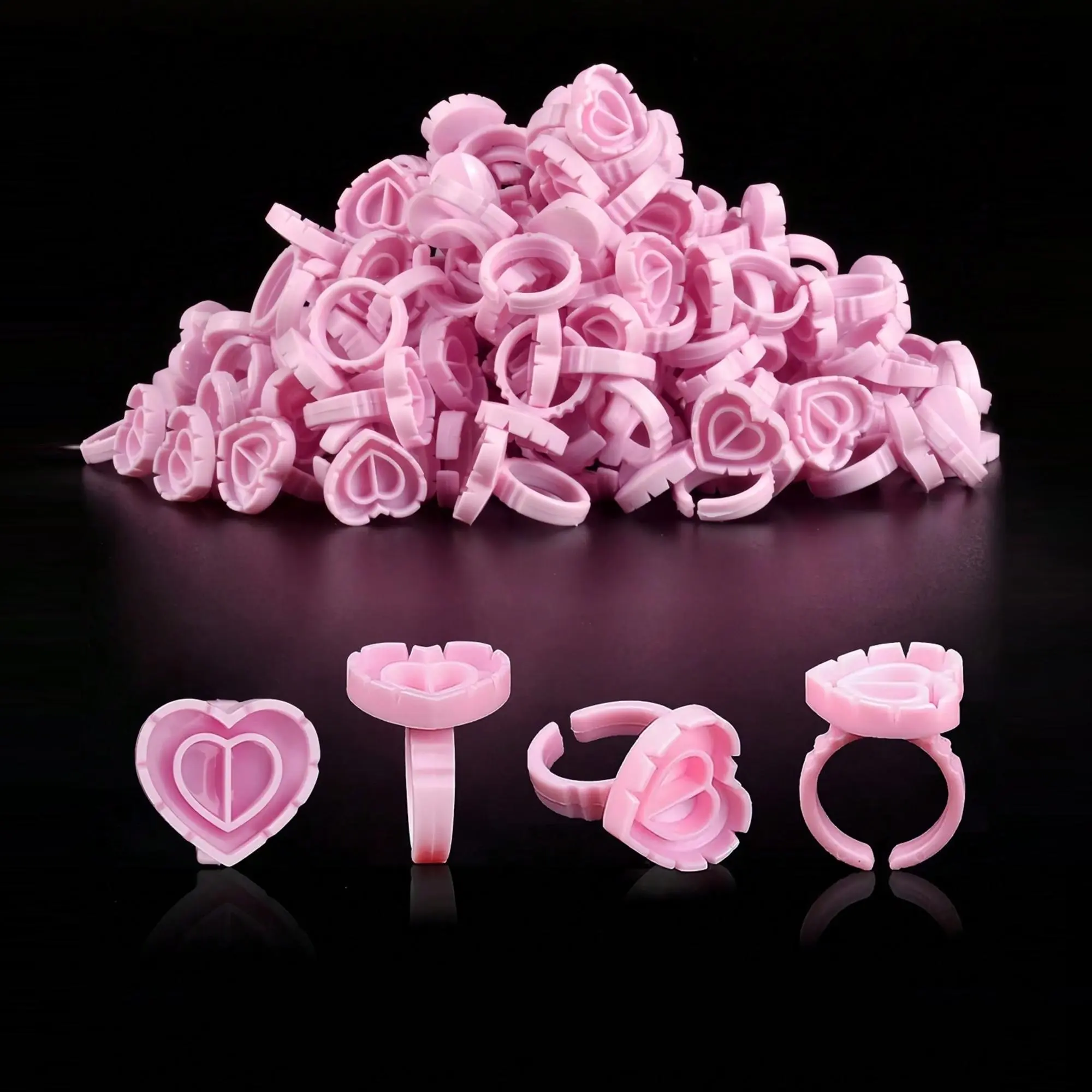 100/300 Heart-Shaped Allergy-Free Eyelash Rings, Easy Grip Design, Skin-Friendly Material, Suitable for Volume and Fan Lash Extensions, Makeup, Cosmetic, Makeup Accessories