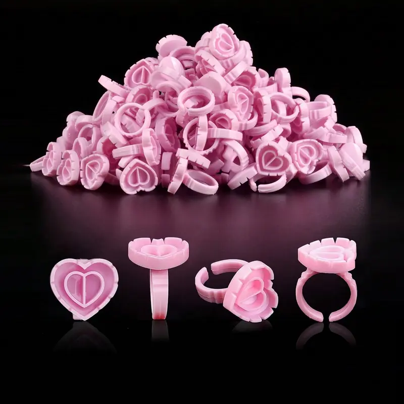 100/300 Heart-Shaped Allergy-Free Eyelash Rings, Easy Grip Design, Skin-Friendly Material, Suitable for Volume and Fan Lash Extensions, Makeup, Cosmetic, Cosmetics Accessories, Makeup Accessories