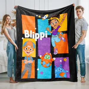 Blippi Teacher Cartoon Plush Kid Blanket, Soft Comfortable Long Rectangle Polyester Throw, Cute Design Bed Blanket for Various Scenarios, Multifunctional Blanket