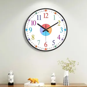 Early Education Wall Clock Colorful Numbers Time Learning Tool for Classroom Bedroom Corridor Interior Decor 10/12 inch ﻿