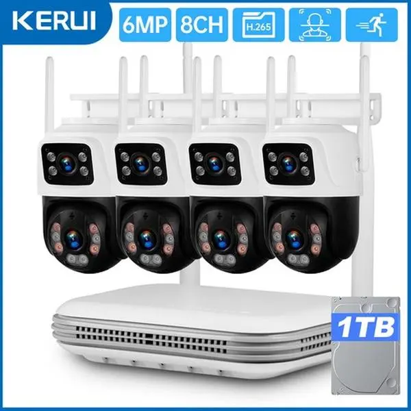 Security Camera System Outdoor Wireless Audio Wifi Home CCTV 6MP 8CH NVR HDD Lot
