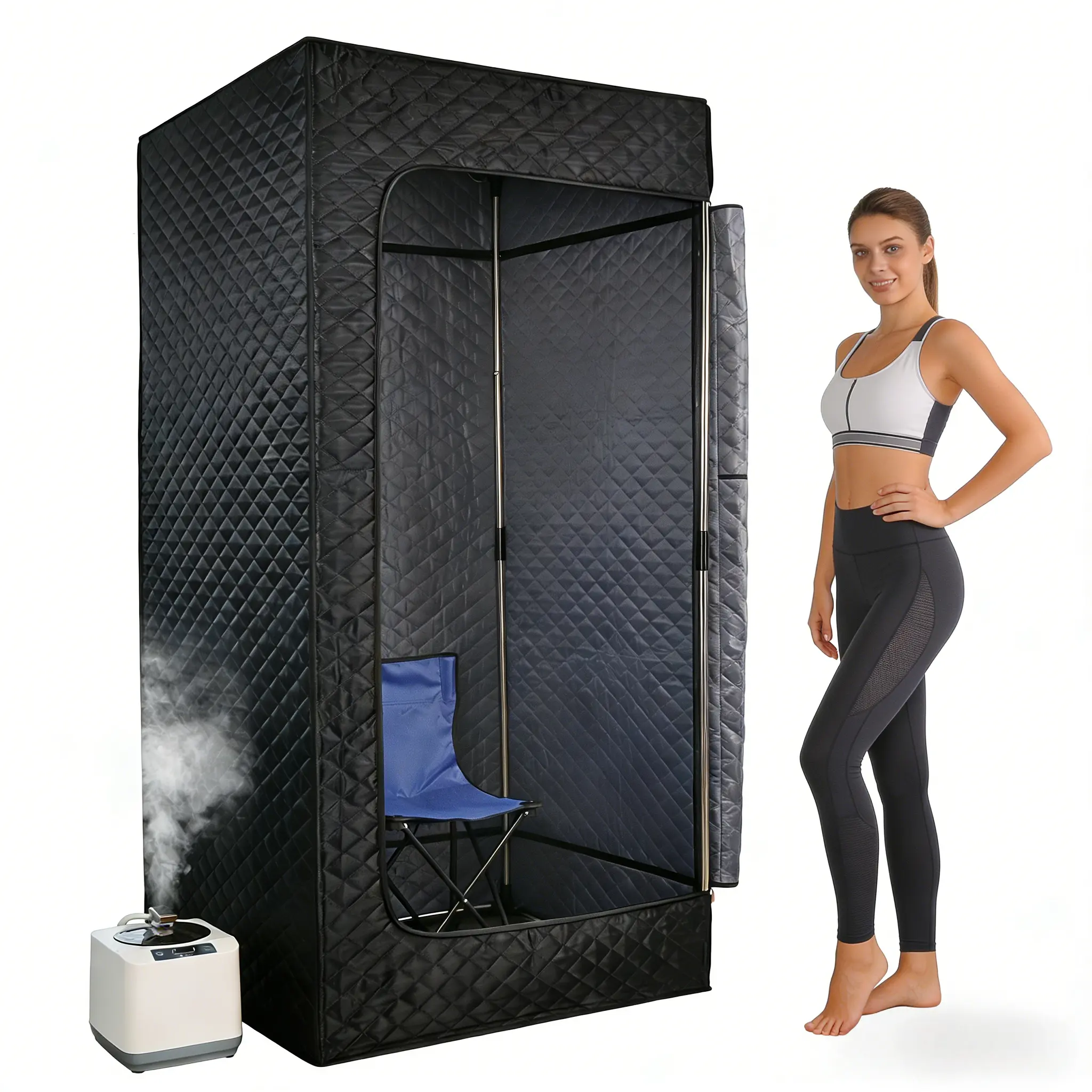 Full Body Portable Sauna Tent For Home With 3L Steamer Foldable Chair Remote Control 9 Levels Personal Sauna Box Indoor For Women 2.9'X2.9'X5.9' Home Steam Sauna