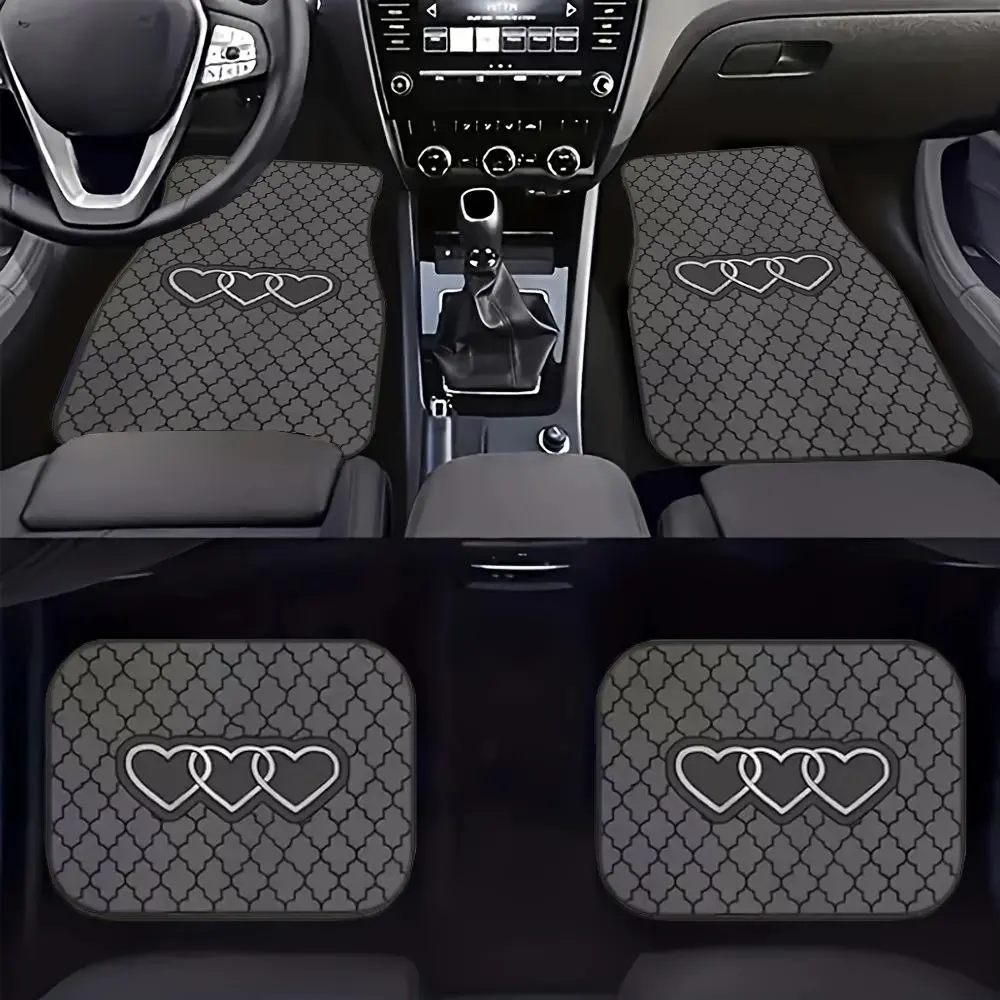 2D Geometric Heart Car Floor Mats, Automotive Floor Mats, Car Mats Set, Car Interior Accessory, Durable Polyester Material, Easy Clean, All-Weather Protection, Perfect Gift for Parents, Vehicle Interior Accessories, Car Mats Cars