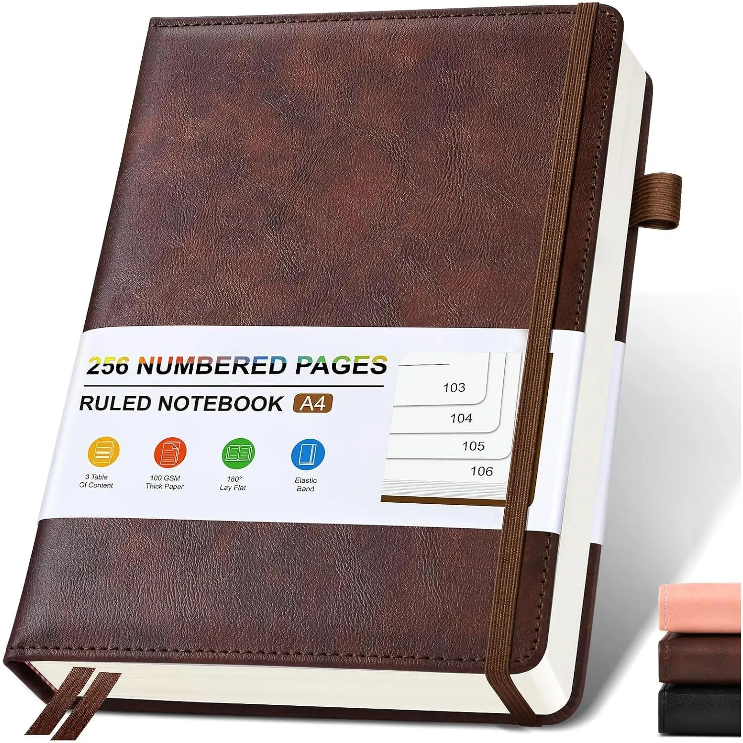 Lined Leather Journal Notebook for Men Women, Hardcover Journals with 256 Numbered Pages, A4 Journaling Notebooks for Writing, 100GSM Thick Ruled Paper for Business Work School 8.5"x11", Brown