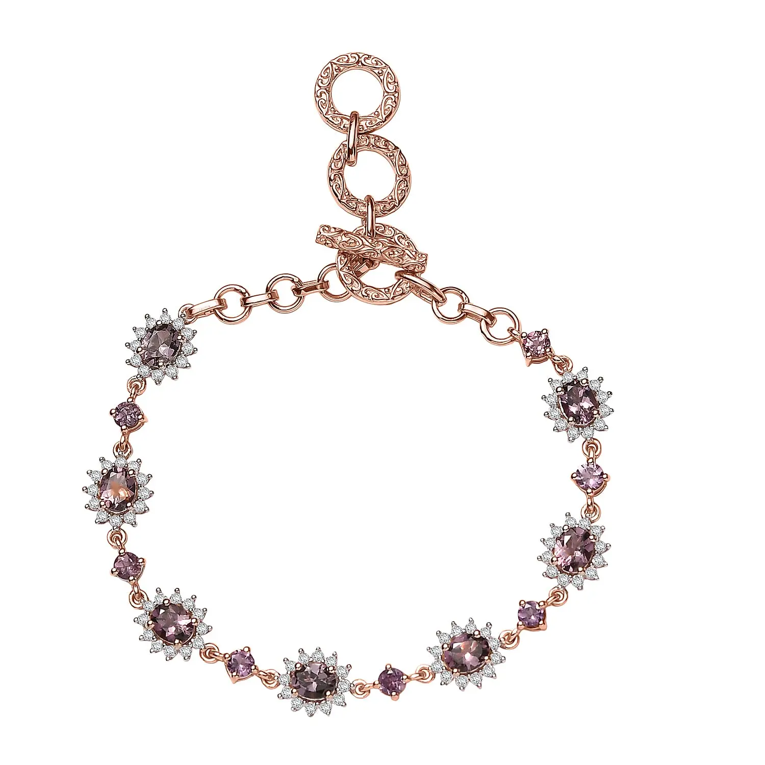 D'Joy Narsipatnam Purple Spinel, Moissanite Bracelet in 18K Vermeil RG Over Sterling Silver (6.50 In) 4.35 ctw