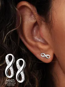 Eternal Love Infinity Symbol Earrings, Classic Style Unisex Jewelry Gift, Silver Color Zircon Stone Design, Perfect for All Occasions