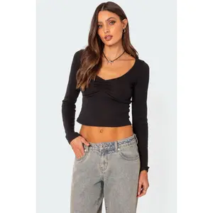 Nat Ruched V Neck Top