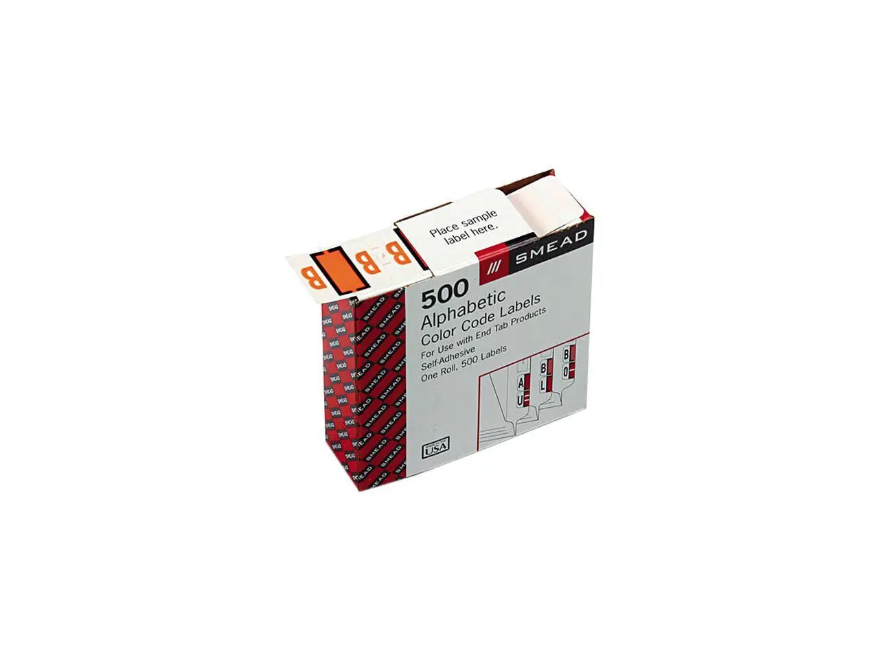 Smead 67072 A-Z Color-Coded Bar-Style End Tab Labels, Letter B, Light Orange, 500/Roll