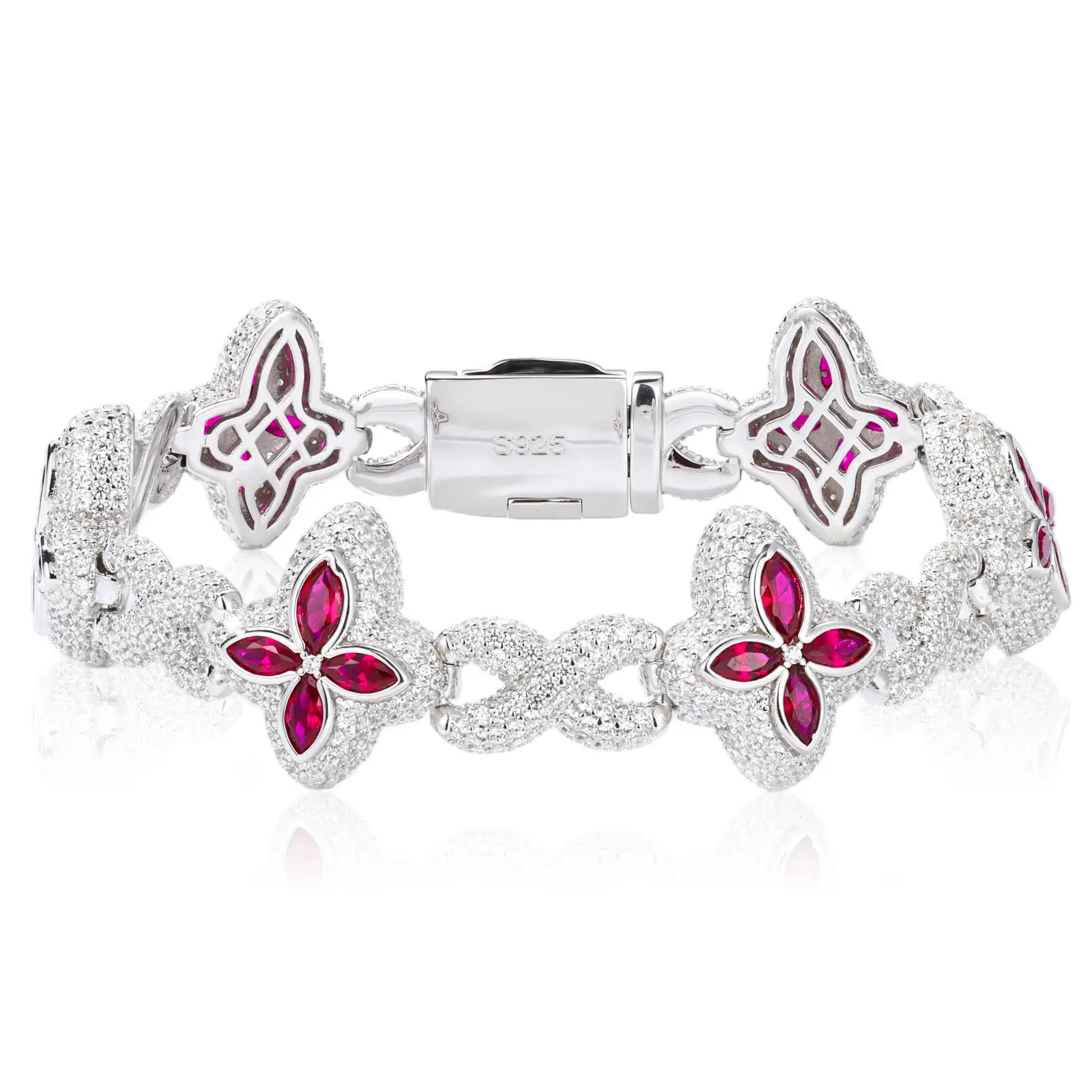 【#B350】Four-Leaf Clover Cross Infinite Element Bracelet UCCIYO  Lab-Created Moissanite Chain Bracelet S925 Sterling Silver