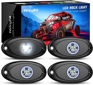 Nilight 4PCS White Aluminum LED Rock Lights - Waterproof Underglow, Bright Output for ATV/UTV, Truck, Pickup, SUV (Exterior/Interior Under Body Wheel Well Use), Led Car Ambient Light, Car Decorative Light