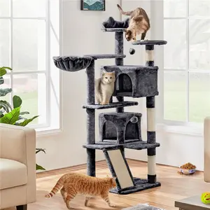 【On Sale】Yaheetech 54"/57''/63"/79"/82" Cat Tree Multilevel Cat Tower with 2 Condos & Dangling Ball & Round Platform & Ladder