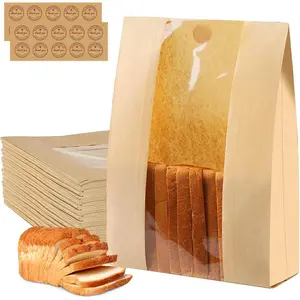 200 count Sourdough Bread Bags with Window, bread Bags for Homemade Bread, Bakery Bag for Storage Packaging - Large Sourdough Bag (13.7 * 8.2 * 3.5 in) - 200 count Thank You Bonus Label Stickers