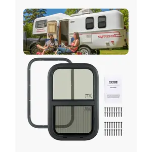 VEVOR Vertical RV Window,  14" W x 22" H Tinted Sliding RV Window with Net Screen & Trim Ring, Fit 15/16" - 1 3/4" Thickness Wall, RV Window Replacement for Teardrop Cargo Trailer Camper, DOT Approved