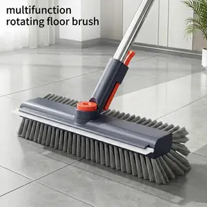 360° Rotating Floor Brush with Squeegee, V-Shaped Bristles for Deep Cleaning