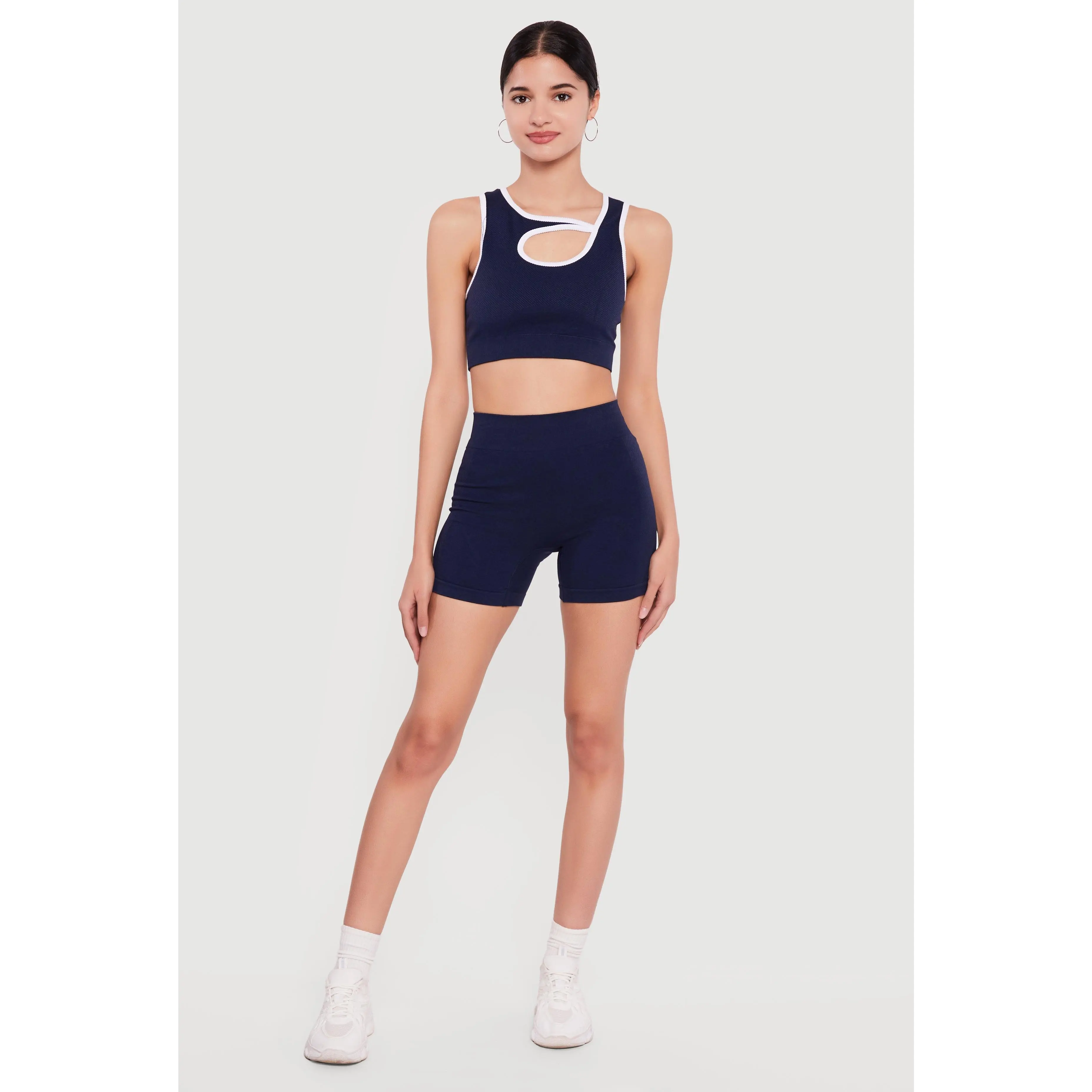Seamless High Waisted Compression Rib Biker Shorts