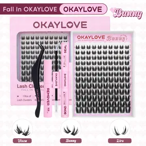 OKAYLOVE Bunny Lash CLusters Kit, Okaylovelashes Manga Lash Extension with Waterproof Long-lasting Lash Bond and Seal,Tweezers and Remover for DIY Eyelash at Home Easily, Natural Makeup Girl Gifts